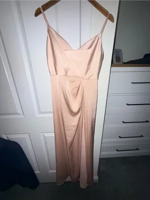 Azazie Champagne Satin Slip Dress with Twist Detail thumbnail 2