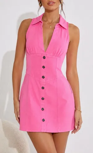 Saints & Secrets NWT Hot Pink Sleeveless Button Front Mini Dress‎ Size S AU 8 thumbnail 1