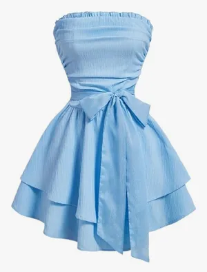 SheIn Pastel Blue Strapless Mini Tube Dress thumbnail 1