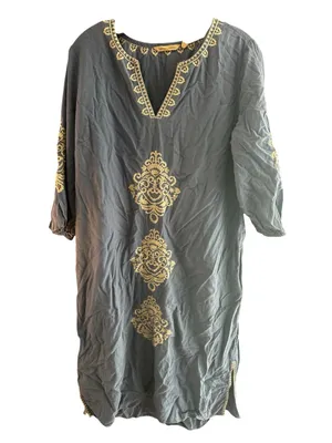 Soft Surroundings Embroidered Boho Midi Dress Gauze Coastal Linen Lagenlook Med thumbnail 3