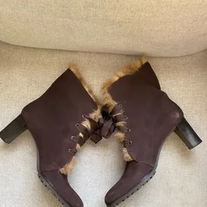 LOFT Chocolate Fur-Trimmed Heeled cozy Boots suede 7 thumbnail 5