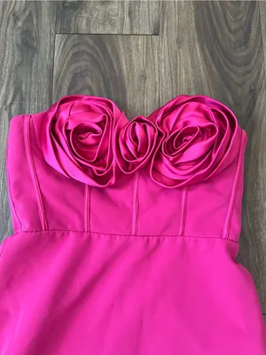 Monique Lhuillier Stella‎ Rosette Maxi Gown Dress Hot Pink Size 6 thumbnail 4