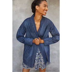 Anthropologie Pilcro Quilted Denim‎ Kimono Jacket Western Lounge Sz S thumbnail 13