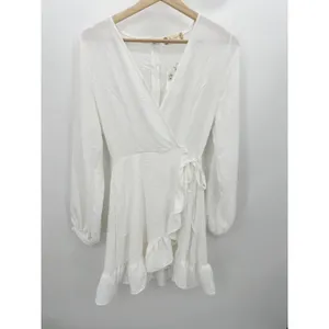 Altar'd State Womens S White‎ Wrap Mini Dress Ruffle Long Sleeve Bridal NWT thumbnail 2