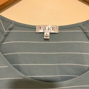 LAKE Pima Cotton Sleep Top Short Sleeve Blue Striped Size Large thumbnail 2