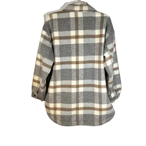 Women's Plaid Shacket Jacket Size Large.‎ Cream, Grey, Brown thumbnail 2