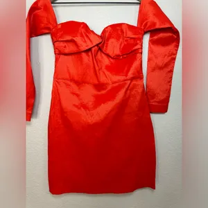 Lovers + Friends Aylah Red Long Sleeve Strapless Mini Dress size Medium $168 thumbnail 8
