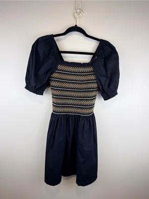 NWT Madewell Smocked Puff Sleeve Mini Dress black XXS Cottagecore thumbnail 3