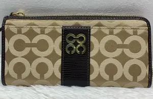 COACH Julia Khaki Brown Op Art Slim Zip Wallet thumbnail 1
