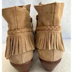 y2k Gianni Bini Women's Suede Fringe Ankle‎ Boots Size 8M Tan Brown Western thumbnail 2