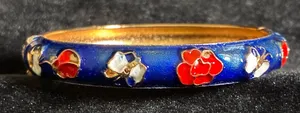 Blue and red enamel bangle bracelet with gold accents 7” thumbnail 1