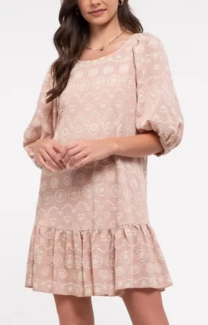 BLU PEPPER Soft Pink Embroidered Eyelet Mini Dress Small Coquette Cottagecore thumbnail 1