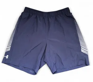 Under Armour Men Woven Graphic Athletic Shorts Drawstring Interior Sz L Navy Blue Sporty Gorpcore Preppy Minimal wear as pictured thumbnail 1