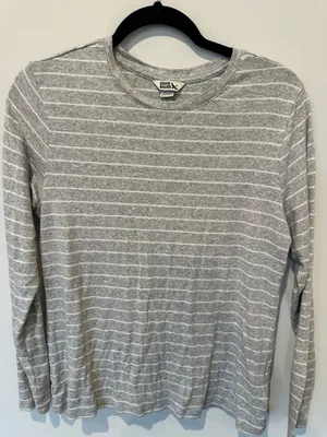 Eddie Bauer Women's Gray White Striped Long Sleeve Crewneck Tee Size L thumbnail 4