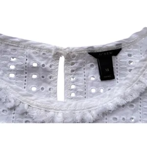J.Crew Womens XS Mixed Media Eyelet Lace Striped Short Sleeve Top Blue White thumbnail 7