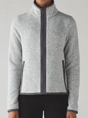 Lululemon Its Fleecing Cold Zip Up Heathered White/Dark Carbon size 8 thumbnail 1