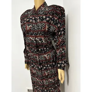 Vintage Maggy London Black Burgundy Geometric Floral Rayon Midi Dress Size 10 thumbnail 4