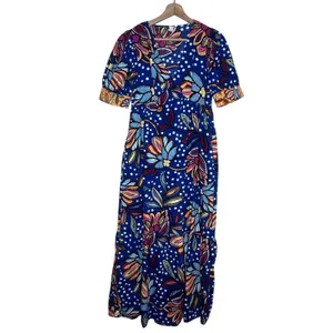 Tabitha Brown for Target Blue Floral Polka Dot Maxi Dress Cotton Tropical Size 4 thumbnail 2