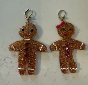 Betsey Johnson Holiday Gingerbread Glitter Earrings - Gold Gingerbread Couple thumbnail 1