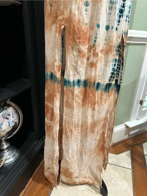Blue Life Double Slit Halter Dress – Tan & Blue Tie Dye – Size Small thumbnail 3