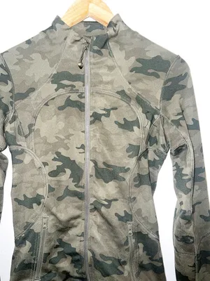 Lululemon Define Camo Zip-Up Athletic Jacket - Olive Green w/ Thumbholes thumbnail 2