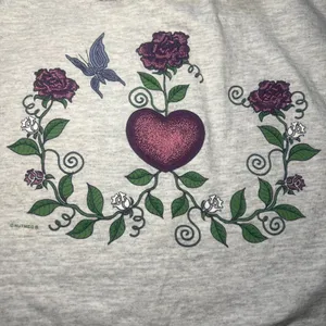 VTG 90s Nutmeg Collared T-Shirt Floral‎ Butterfly Top Womens L Cottagecore USA thumbnail 2