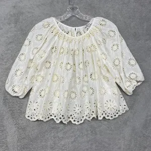 Madewell‎ Top Womens 2XS Embroidered Shirred Puff Sleeve Eyelet Cream NV195 thumbnail 5
