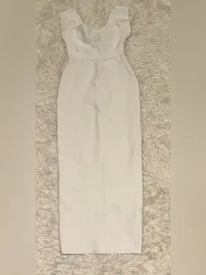 NEW ELLIATT Fiona Square Neck Drape Back White Column Gown Sz XS thumbnail 4