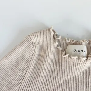DISSH Womens Sophia Stone Beige Clean Girl Ribbed Lettuce Trim Knit Top Size S thumbnail 3
