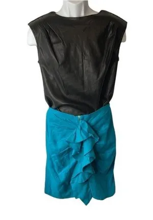 Zara Women’s Teal Linen Ruffle Midi Skirt Size Small thumbnail 2