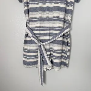 MADEWELL Size-M Romper Perimeter Striped Linen Blend Navy Blue Belted thumbnail 14