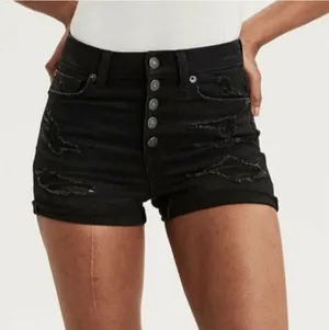 American Eagle Curvy Super High Rise Shortie Distressed Black Shorts Size 10 thumbnail 1