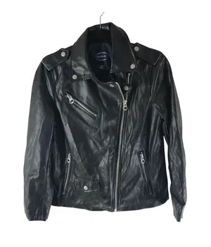 Scoop Womens Black Faux Leather Moto Jacket XS With Zipper Details thumbnail 1