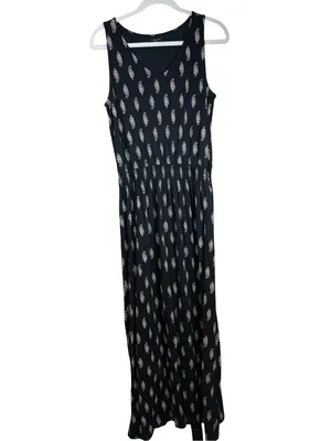 Garnet Hill Black Print Smocked Waist Maxi Dress M thumbnail 2