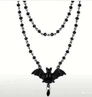 Black bat necklace with beaded details - gothic style #gothic #witchy #emo thumbnail 1