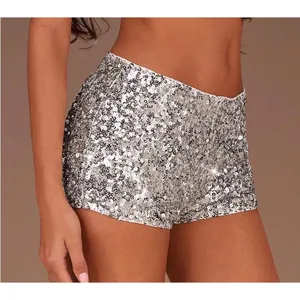 NWT Floerns Silver Sequin Mini Shorts Low Rise Festival Club Party Medium thumbnail 3