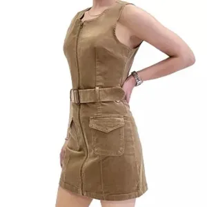 Rewash Womens Full Zip Belted Brown Dress Removable Belt, Flap Patch Pockets S thumbnail 2