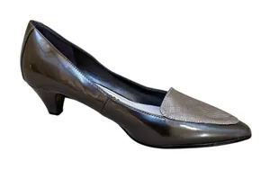 Anne Klein Patent‎ Leather Pointed Toe Shoes Heels Gun Metal Silver Size 8 thumbnail 1