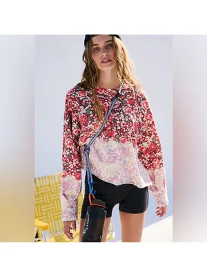Free People MOVEMENT Inspire Floral Printed Layer Faded Poppy‎ Red Size Small thumbnail 4