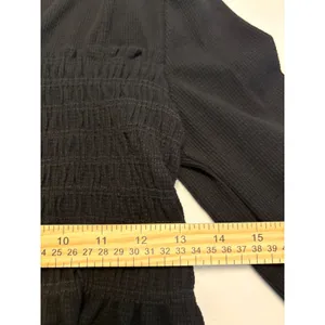 Altar'd State Peplum Top Womens Medium Black Smocked Waffle Knit Long Sleeve thumbnail 7
