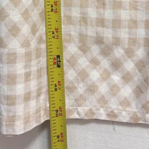 Gingham Midi Dress‎ Womens L Beige White Cotton Linen Blend Boho Cottage Summer thumbnail 5