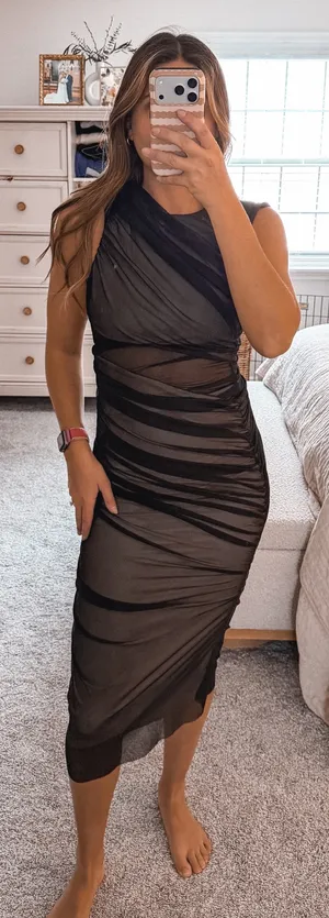 ZARA Black mesh high neck Bodycon midi dress thumbnail 1