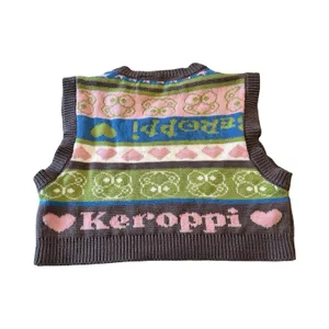 Forever 21 Sanrio Hello Kitty Keroppi Cropped Sweater Vest Brown Multi Small‎ thumbnail 3