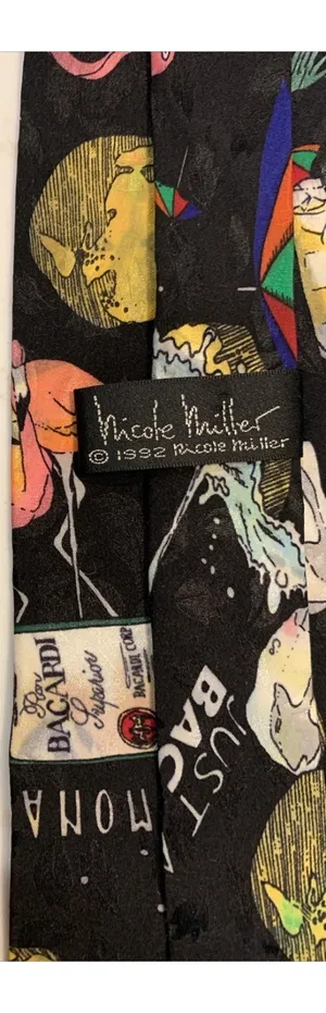 Nicole Miller Mens Necktie 100% Silk Bacardi Rum: 1990’s thumbnail 4