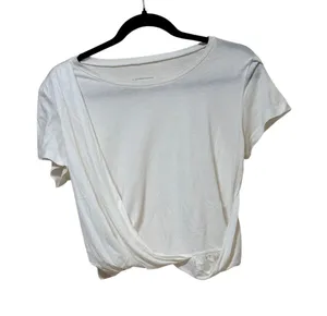 Anthropologie White Twist Front Crop T-Shirt Cotton Modal‎ Blend Womens Small thumbnail 1