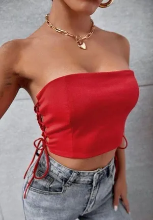 SHEIN lace up side tube top thumbnail 1