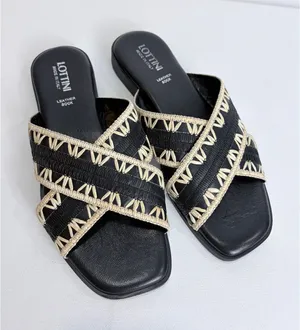 Lottini Black Leather‎ Woven Slide Sandals Italy EU 38 Minimal Artisan Resort thumbnail 1
