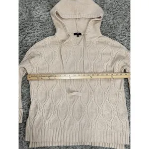 FATE Women Cable Knit Hoodie Sweater Cream Beige Long Sleeve Pullover Size M thumbnail 10