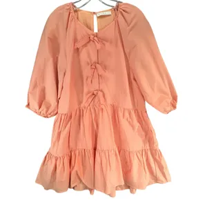 Karlie Bow Poplin Dress Womens M Orange Puff Sleeves Tiered Pockets Cottagecore thumbnail 2