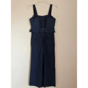 Sea New York Jumpsuit Women 2 Navy Blue Peplum Wide Leg Smocked Back Pocket thumbnail 5